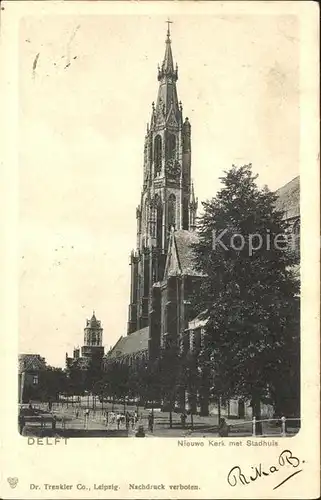 Delft Nieuwe Kerk met Stadhuis Kat. Delft