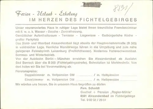 Bad Alexandersbad Pension Roglermuehle / Bad Alexandersbad /Wunsiedel LKR