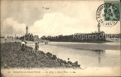 Deauville Les Jetees a Maree basse Stempel auf AK Kat. Deauville