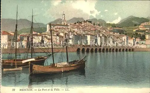 Menton Alpes Maritimes Le Port et la Ville Bateau Kat. Menton