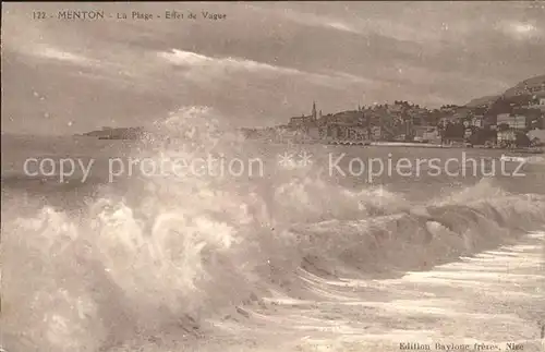 Menton Alpes Maritimes Plage Effet de Vague Sturm Kat. Menton