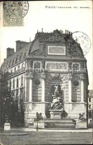 Paris Fontaine Saint Michel Stempel auf AK Kat. Paris