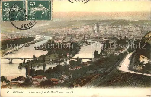 Rouen Panorama pris de Bon Secours Stempel auf AK Kat. Rouen