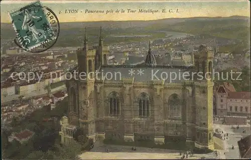 Lyon France Panorama pris de la Tour Metallique Cathedrale Stempel auf AK Kat. Lyon