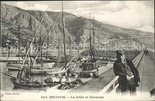 Menton Alpes Maritimes Jetee et Garavan Bateau Kat. Menton