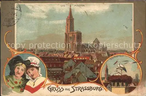 Strassburg Elsass Muenster Elsaesserin Storchennest Kat. Strasbourg