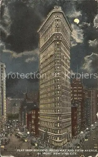 New York City Flat Iron Building Broadway 5th Avenue by night moonlight / New York /
