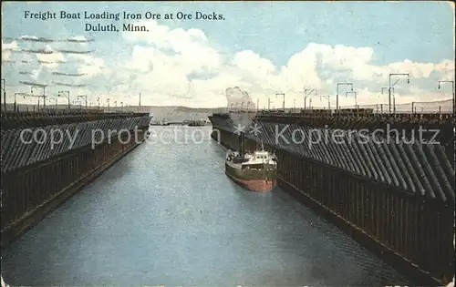 Duluth Minnesota Freight Boat loading iron at Ore Docks Kat. Duluth