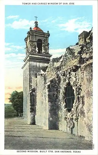San Antonio Texas Mission San Jose Tower carved window Ruines Kat. San Antonio