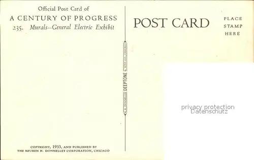 Chicago Illinois Official Card of Century of Progress World s Fair Murals General Electric Exhibit Kat. Chicago