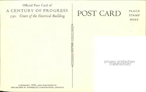 Chicago Illinois Official Card of Century of Progress World s Fair Court of Electrical Building Kat. Chicago