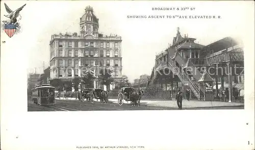 New York City Broadway Ascent to 6th Avenue Elevated Railroad Tram Eagle Pferdekutsche / New York /