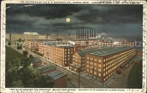Akron Ohio B. F. Goodrich Co Factories at night Largest Rubber Plant in the world Kat. Akron