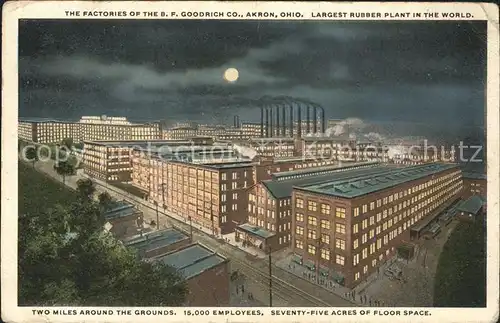 Akron Ohio B. F. Goodrich Co Factories at night Largest Rubber Plant in the world Kat. Akron