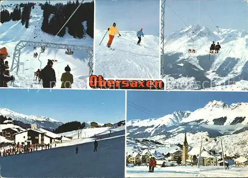 Obersaxen GR Skischulplatz Skilift Restaurant Chummenbuehl Meierhof mit Brigelserhoerner / Obersaxen /Bz. Surselva