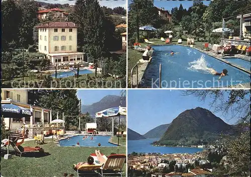 Lugano TI Pensione Selva Schwimmbad Liegewiese Kat. Lugano