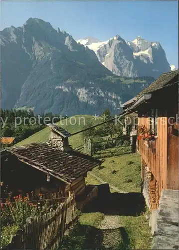 Hasliberg Reuti Dorfmotiv mit Engelhoerner und Wetterhorngruppe Kat. Hasliberg Reuti