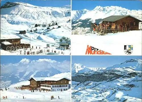 Piz Mundaun Skigebiet Cuolm Sura Bergrestaurant Mundaun mit Brigelshoerner Kat. Piz Mundaun