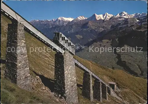 Niesen Kulm Niesenbahn Hegernalviadukt mit Wetterhorn Schreckhorn Jungfraugruppe Kat. Niesen Kulm