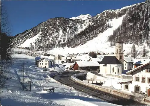 Tschierv Ortsblick mit Kirche Kat. Tschierv