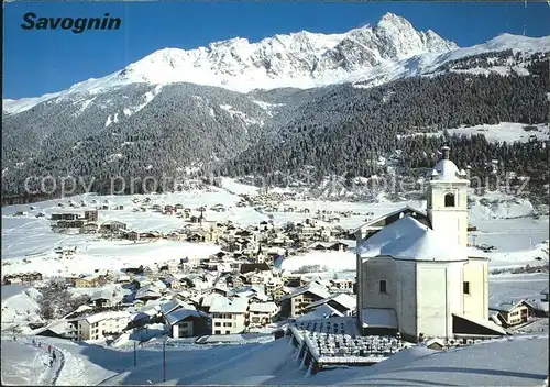 Savognin Panorama mit Kirche Kat. Savognin