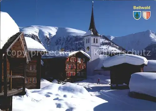 Bellwald Ortsblick mit Kirche Kat. Bellwald