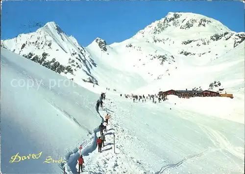 Davos GR Berghaus Strelapass mit Haupterkopf und Weissfluh Kat. Davos