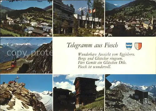 fiesch Panorama Seilbahn Berghuetten Gipfelkreuz Kat. Fiesch