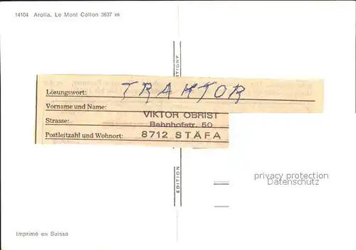 Arolla VS Le Mont Collon / Arolla /Bz. Herens