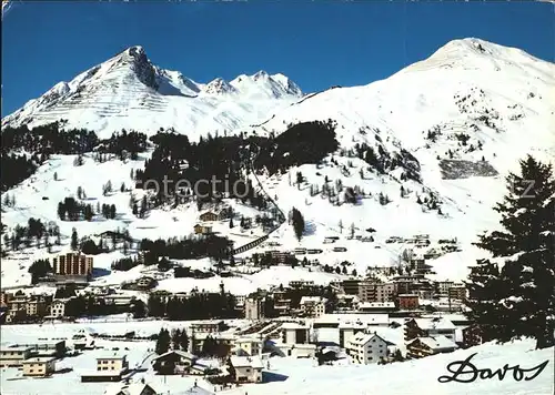 Davos GR Ortsblick mit Parsennbahn Schiahorn und Dorfberg Kat. Davos