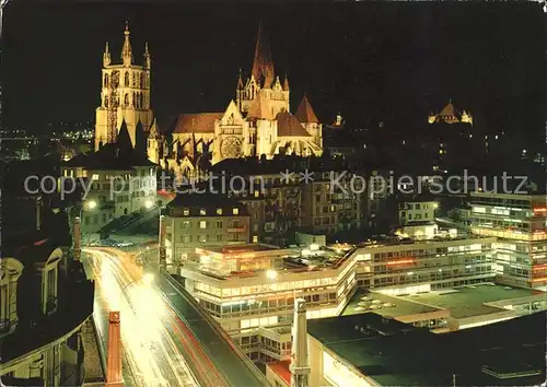 Lausanne VD de nuit Cathedrale et le Pont Bessiere / Lausanne /Bz. Lausanne City
