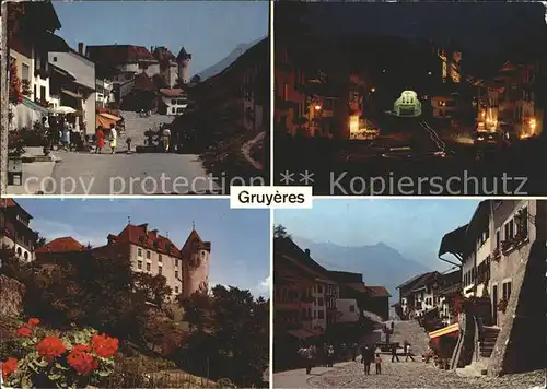 Gruyeres FR Dorfmotive Schloss Nachtaufnahme Kat. Gruyeres