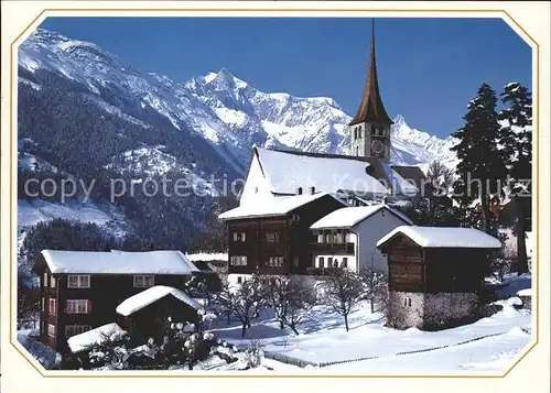 Ernen Kirche mit Wannenhorn und Finsteraarhorn Kat. Ernen