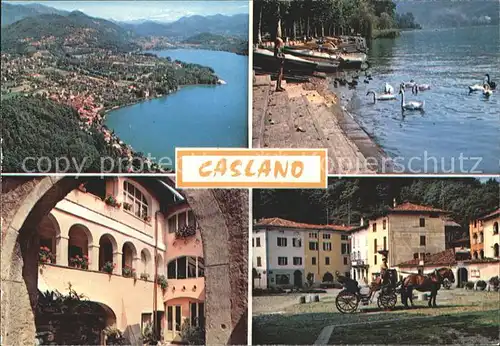 Caslano am Lago di Lugano Panorama Bootsliegeplatz Dorfmotiv Pferdekutsche Kat. Caslano