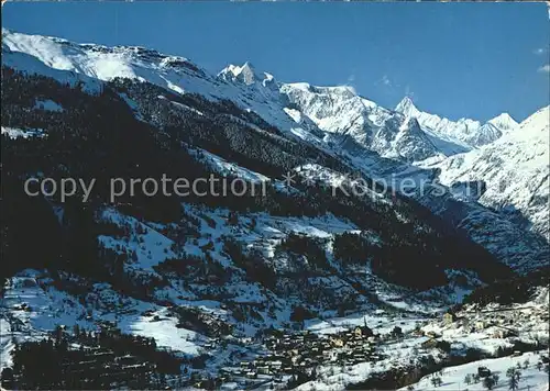 Fiesch mit Finsteraarhorn und Oberaarhorn Kat. Fiesch