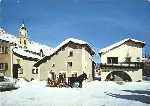 Sils Maria Graubuenden Dorfplatz Pferdeschlitten Kat. Sils Maria