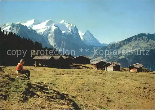 Hasliberg mit Maeglisalp Wetterhorn Eiger und Moench Kat. Meiringen