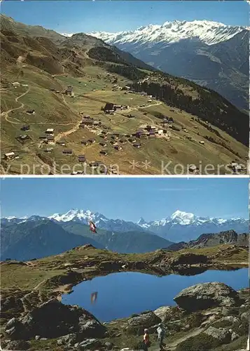 Riederalp mit Binnenhorn Blausee mit Dom Matterhorn und Weisshorn Kat. Riederalp