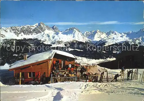 Savognin Bergrestaurant Somtgiant mit Piz Mitgel und Tinzenhorn Kat. Savognin