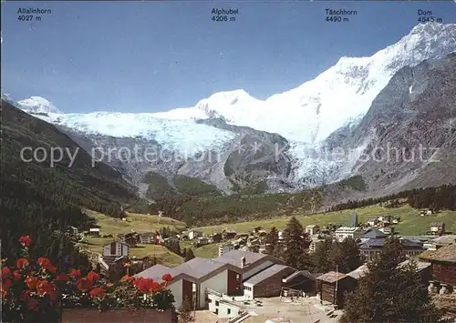 Saas Fee Ortsblick mit Allalinhorn Alphubel Taeschhorn Dom Kat. Saas Fee