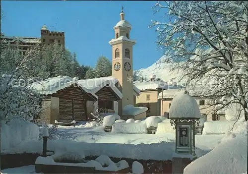 Sils Maria Graubuenden Dorfpartie im Winter mit Kirche Kat. Sils Maria