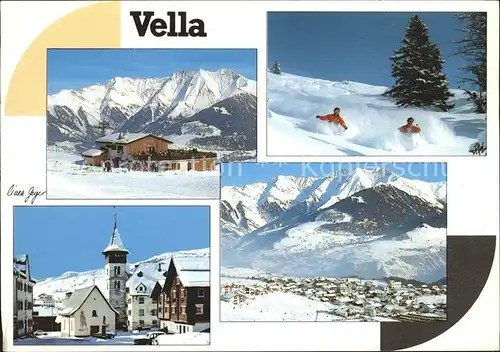 Vella Panorama Ortsansicht mit Kirche Skigebiet Triel Kat. Vella