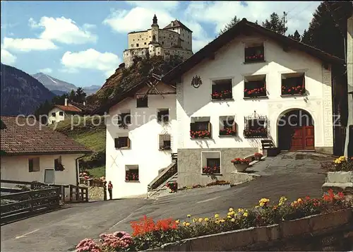 Tarasp Ortsblick mit Schloss Tarasp Kat. Tarasp