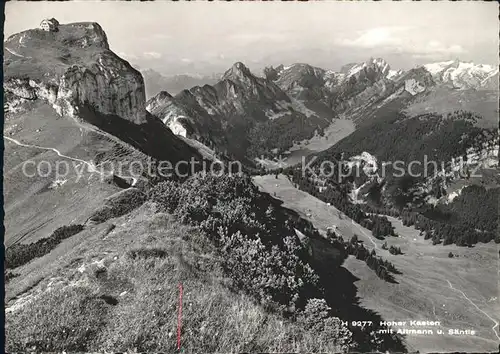 Hoher Kasten mit Altmann und Saentis Berggasthaus Kat. Appenzeller Alpen