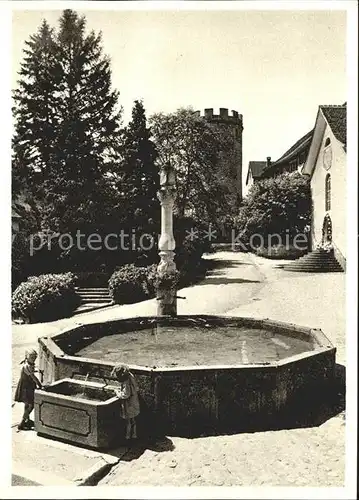 Regensberg Dielsdorf Oberburger Brunnen mit Schlossturm Kinder Kat. Regensberg