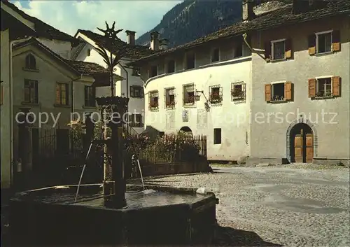 Vicosoprano Dorfplatz mit Brunnen Kat. Vicosoprano