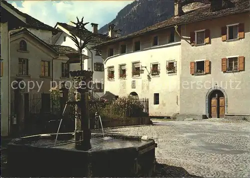 Vicosoprano Dorfplatz mit Brunnen Kat. Vicosoprano