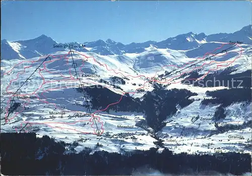 Obersaxen GR mit Skigebiet vom Stein und Sez Ner / Obersaxen /Bz. Surselva