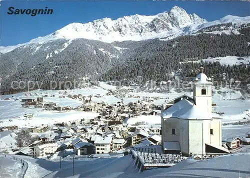 Savognin mit Kirche undPiz Mitgel Kat. Savognin