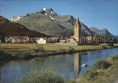 Sils Baselgia Ortsansicht mit Piz La Margna Kat. Sils Baselgia